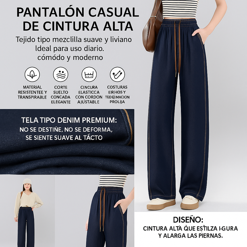 [Llevá 3 Pagá 2] Jean Femenino Aline Wide Leg con Cintura Elástica y Caída Moderna (¡Look moderno y casual!)