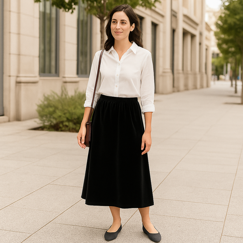 [Llevá 3 Pagá 2] Falda Midi Femenina de Chenilla y Terciopelo con Cintura Alta (¡Elegante y Minimalista!)