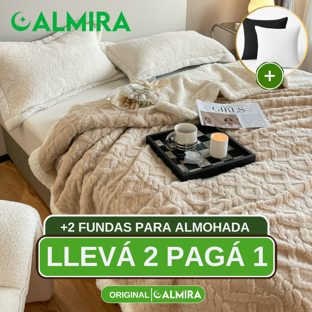 [Llevá 2 Pagá 1] Edredón en Lana Suave con Diseño en Relieve + REGALOS: 2 Fundas para Almohadas