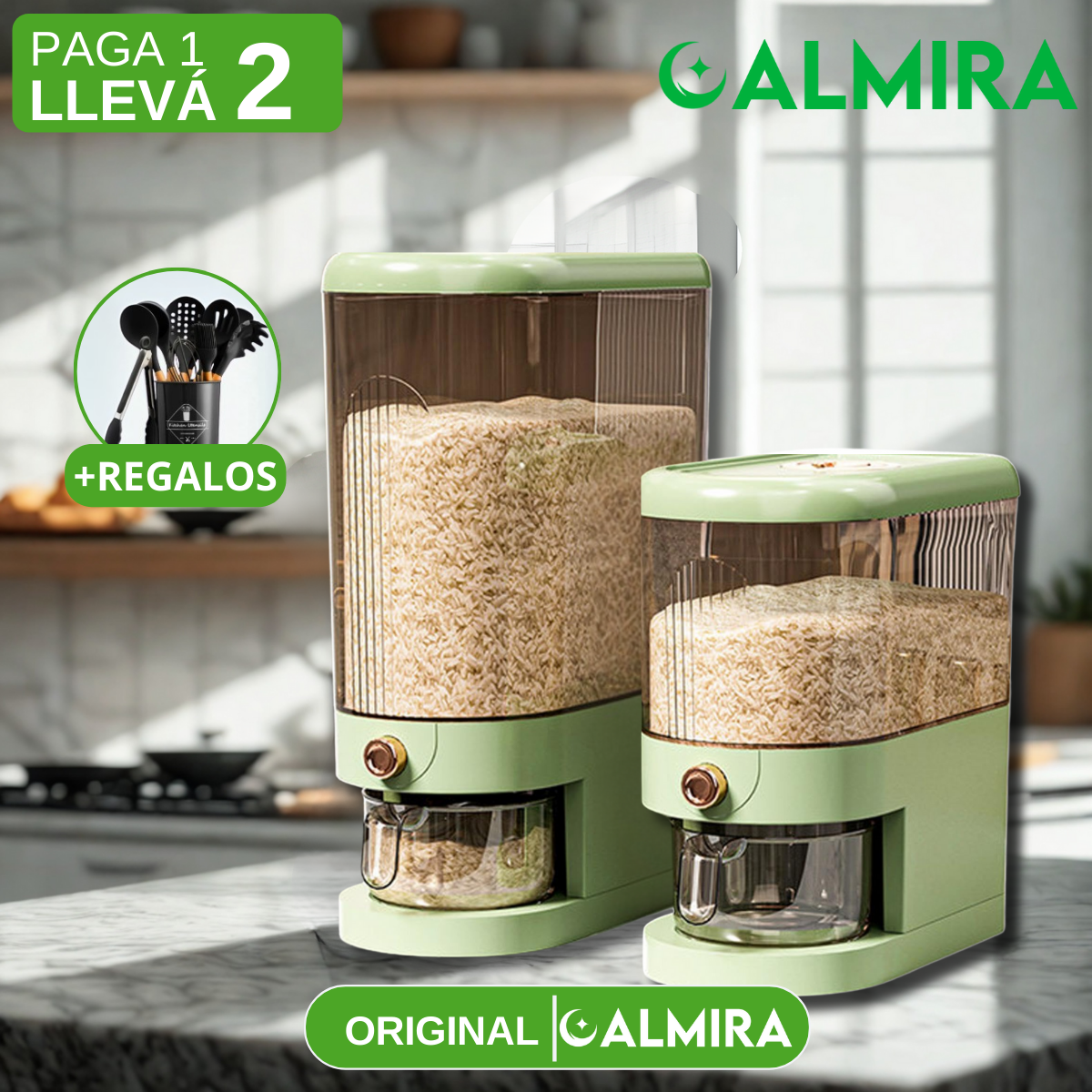 [Llevá 2 Pagá 1] Dispenser Organizador de Cocina Multifuncional con Medidor + REGALO: Kit de Utensilios de Cocina