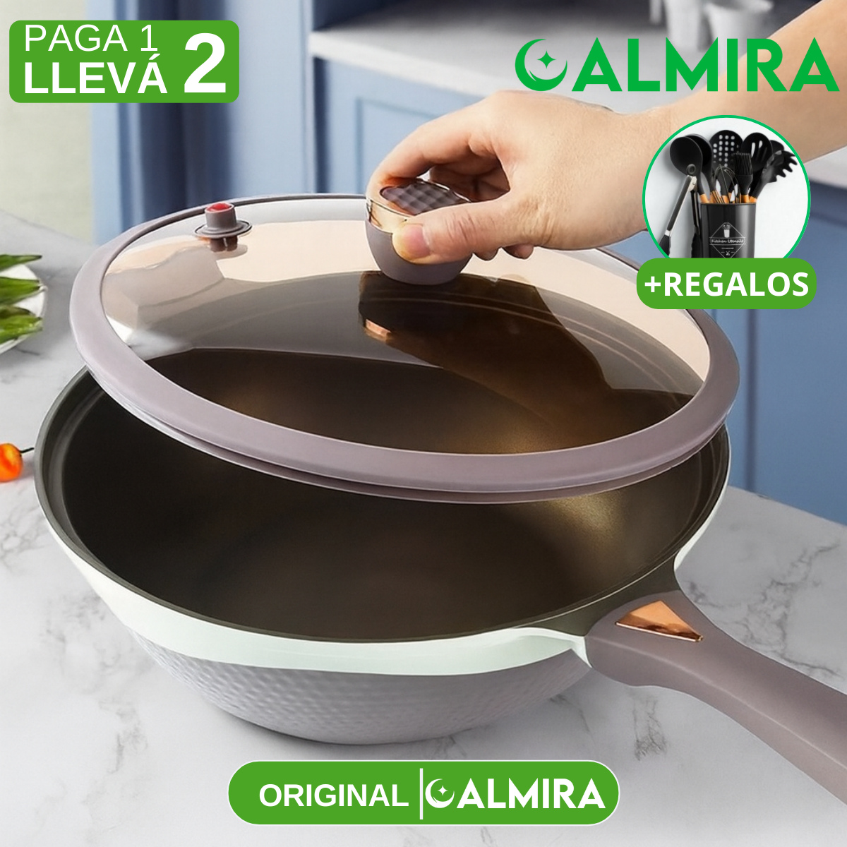 [Llevá 2 Pagá 1] Sartén Antiadherente Premium con Revestimiento Duradero, Cocción Uniforme y Limpieza Fácil + REGALO: Kit de Utensilios