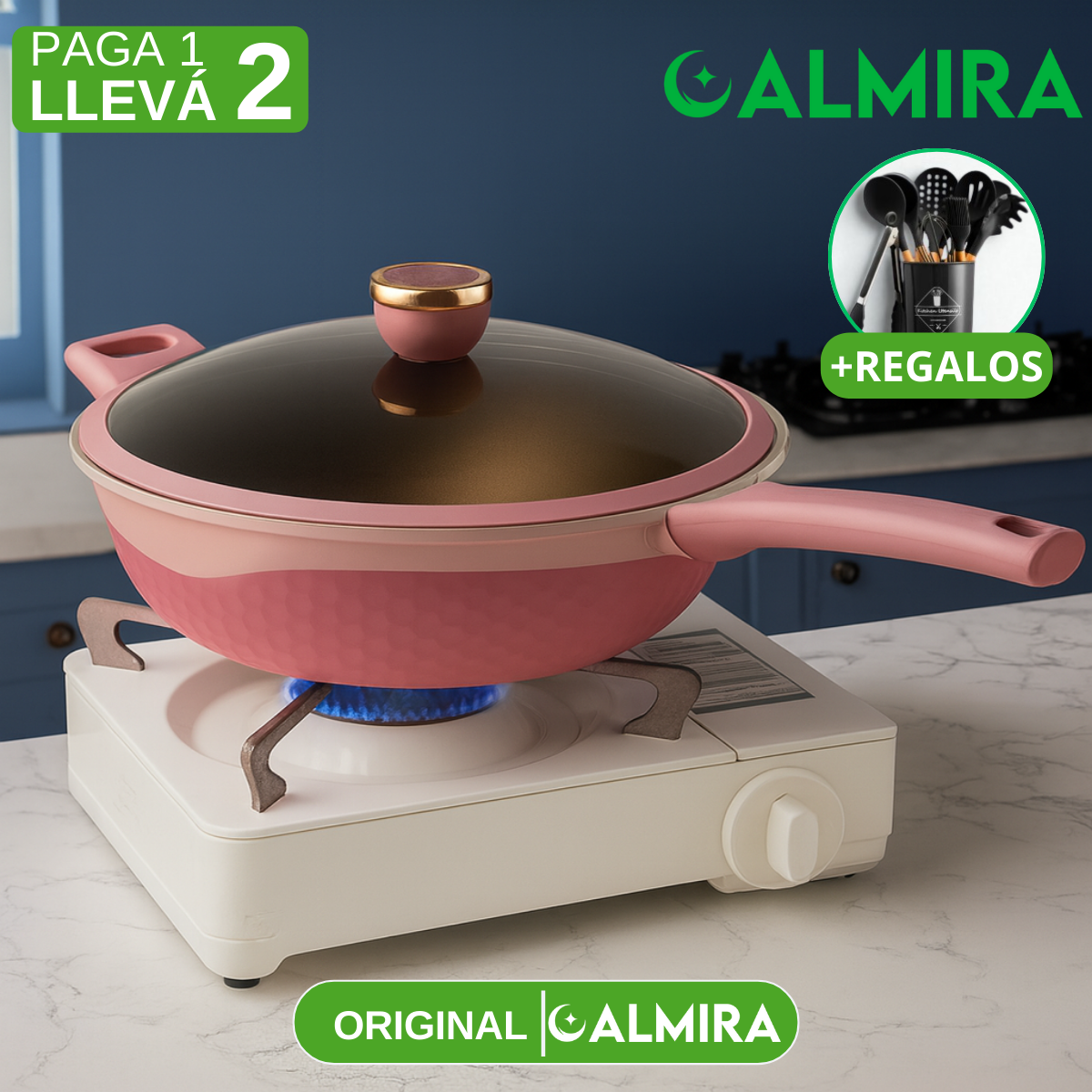 [Llevá 2 Pagá 1] Sartén Antiadherente Premium con Revestimiento Duradero, Cocción Uniforme y Limpieza Fácil + REGALO: Kit de Utensilios