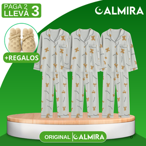 [Llevá 3 Pagá 2] Pijamas Femeninos en Seda Hielo y Algodón + REGALO: Par de Pantuflas