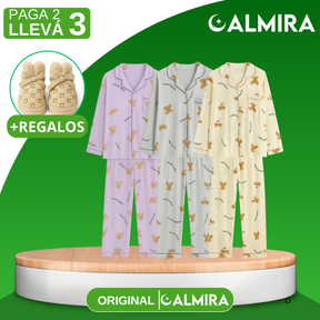 [Llevá 3 Pagá 2] Pijamas Femeninos en Seda Hielo y Algodón + REGALO: Par de Pantuflas