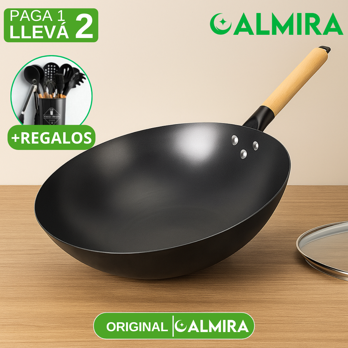 [Leve 2 Pague 1] sartén Cocina Real em Aço Inox Premium Antiaderente e Revestimento Triplo +BRINDE: Kit Utensilios de Cocina