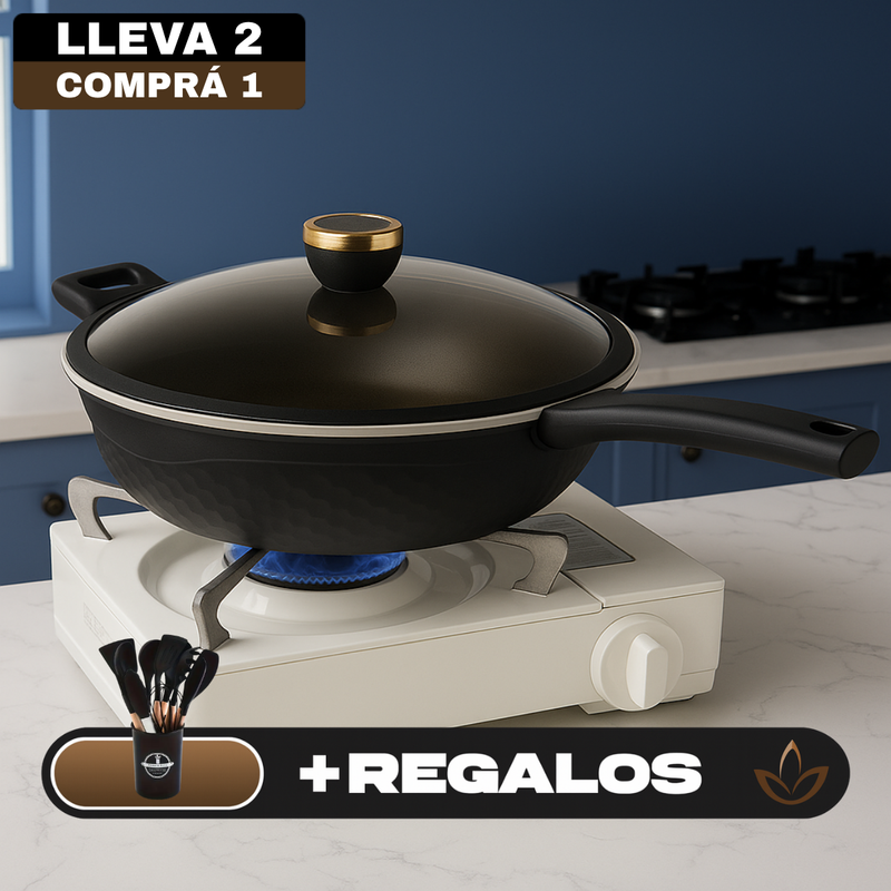 [Llevá 2 Pagá 1] Sartén Antiadherente Premium con Revestimiento Duradero, Cocción Uniforme y Limpieza Fácil + REGALO: Kit de Utensilios