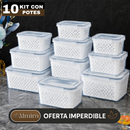 Kit con 10 Recipientes Herméticos con Escurridor Inteligente (Moderno e innovador para tu cocina)