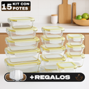 Kit con 15 Frascos Herméticos de Vidrio + 10 Vasos de Vidrio Aruba [¡ÚLTIMAS UNIDADES EN STOCK!]