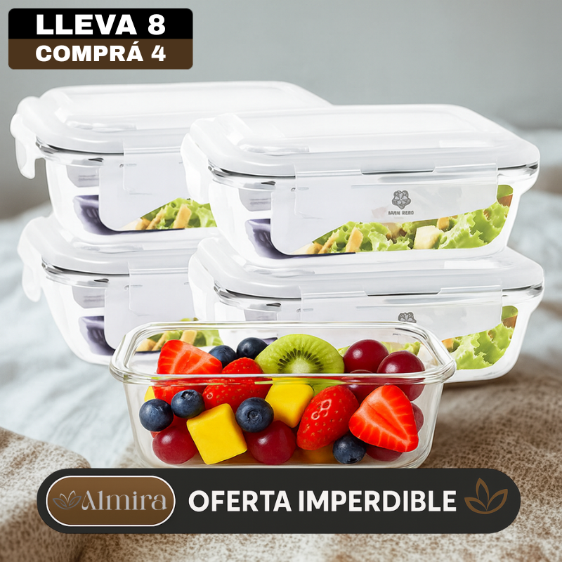 [Pagás 4, Te Llevás 8] Set de Recipientes Herméticos de Vidrio Templado